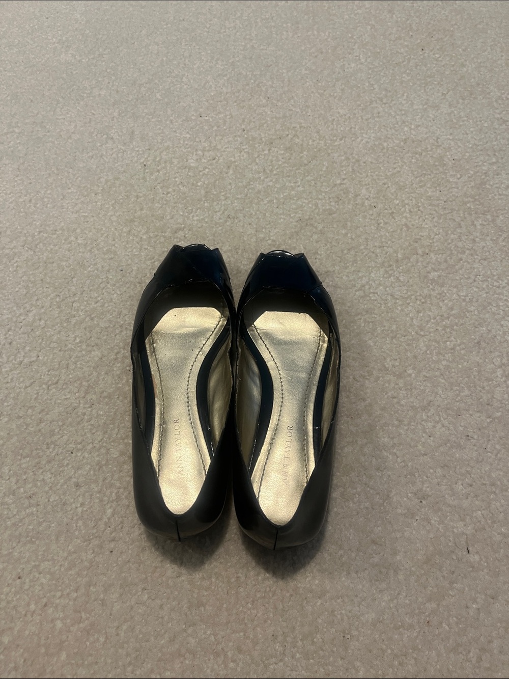 Ann Taylor Black Patent Peep-Toe Flats